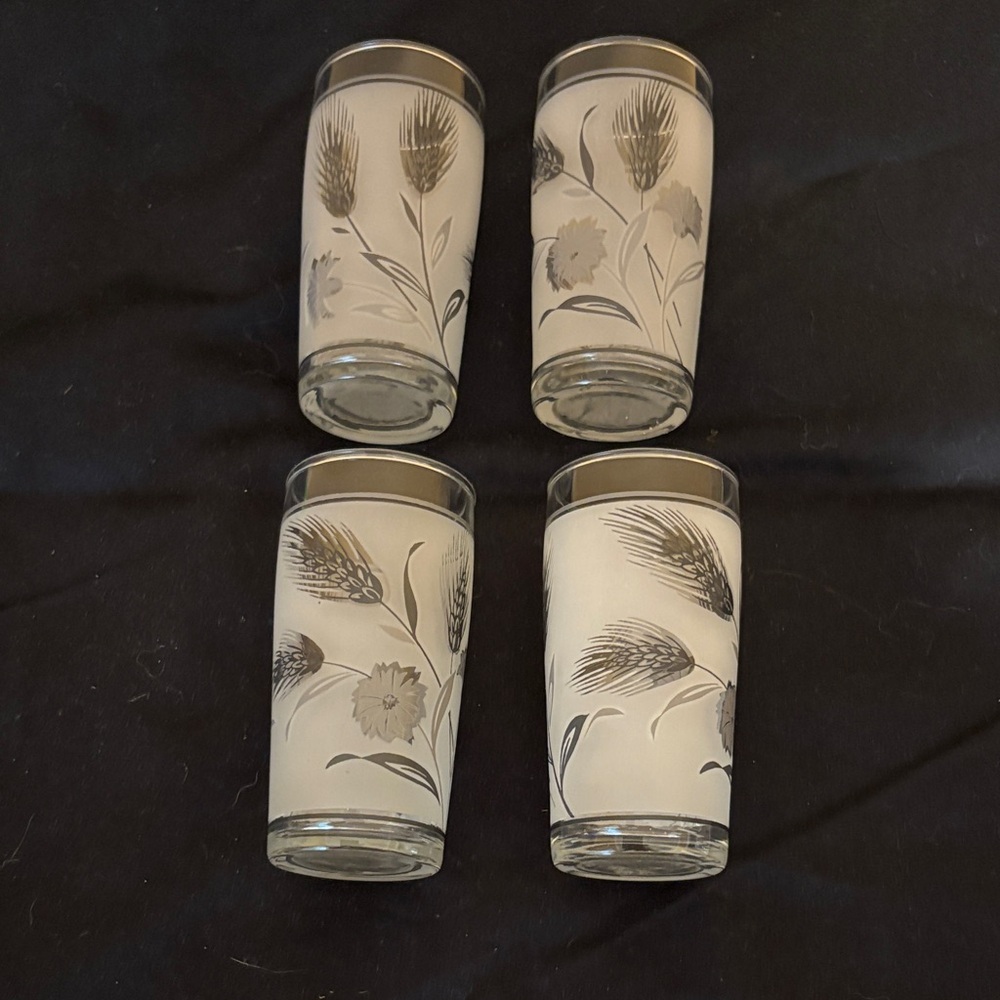 MCM Libbey Silver Wheat pattern Juice Glasses